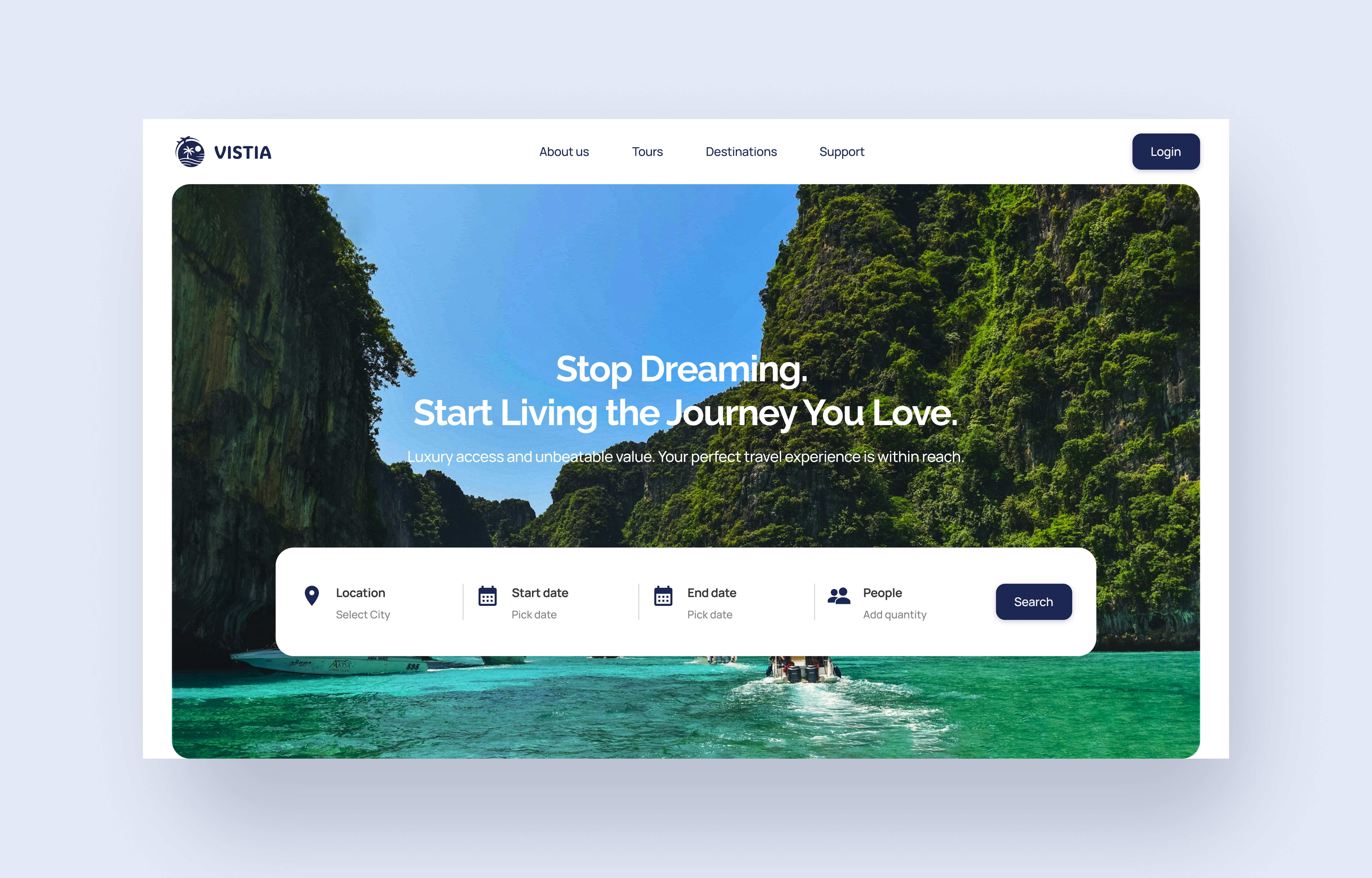 Visitia travel agency landing page showcasing destinations